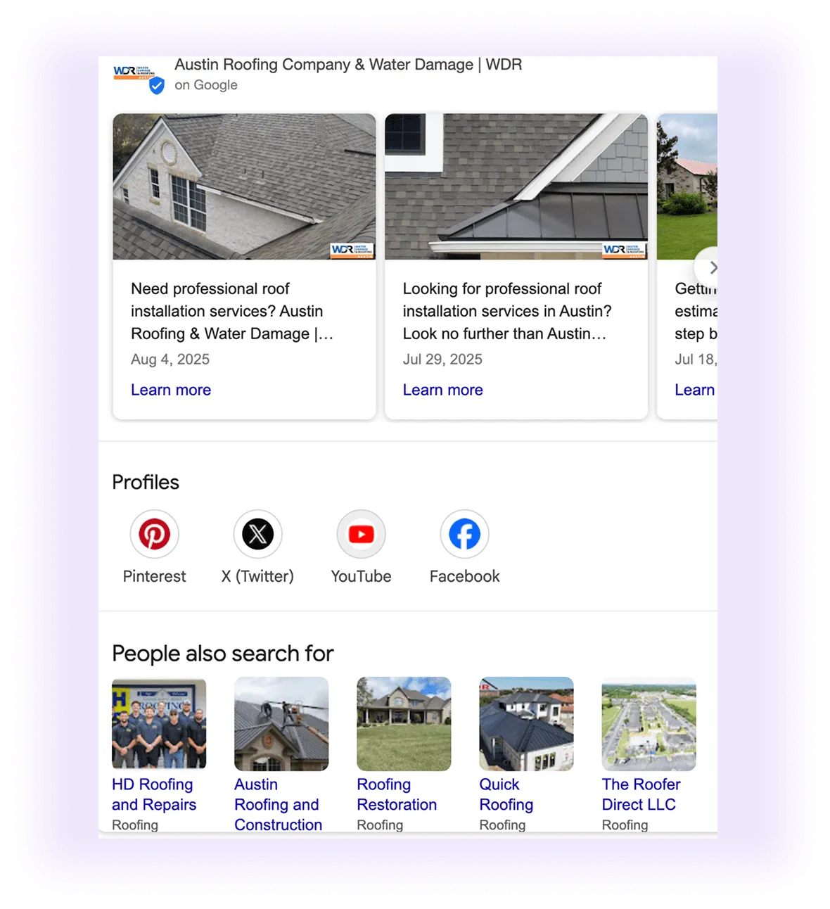 Google business suggestion for roofing