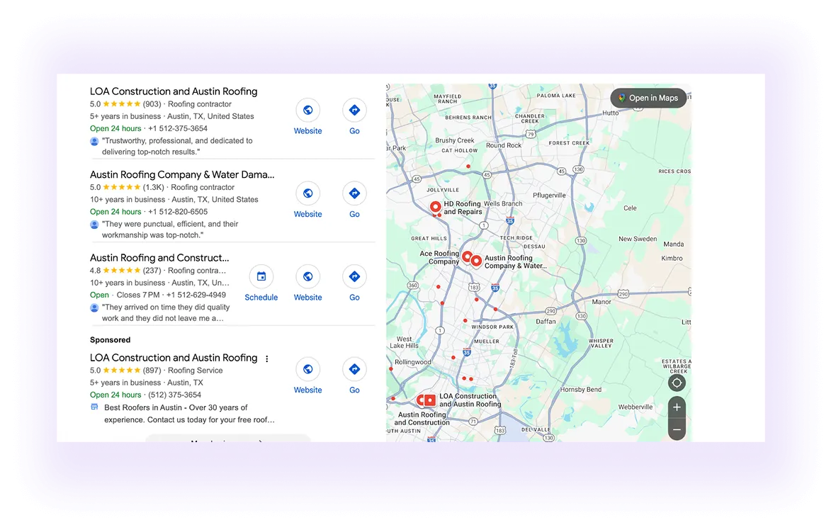 google map for roofing service SEO