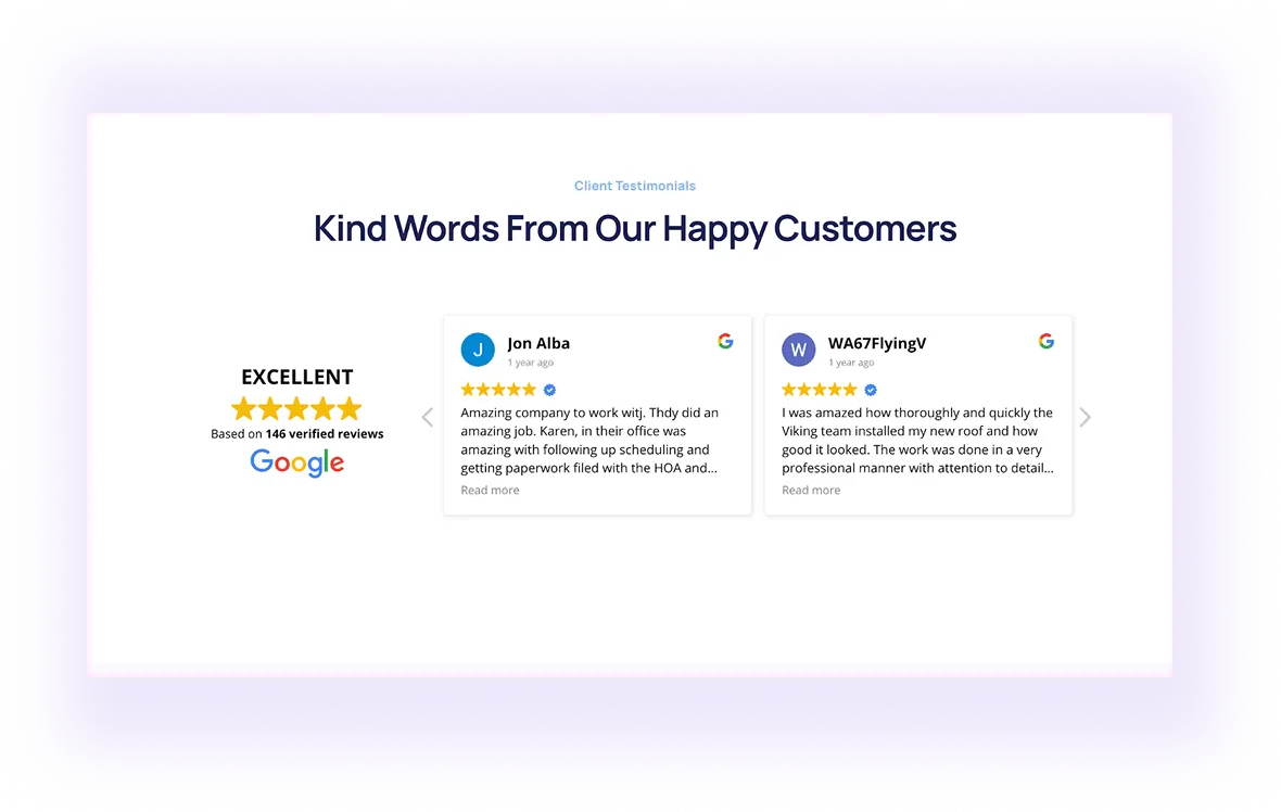 Google testimonials for roofing service SEO