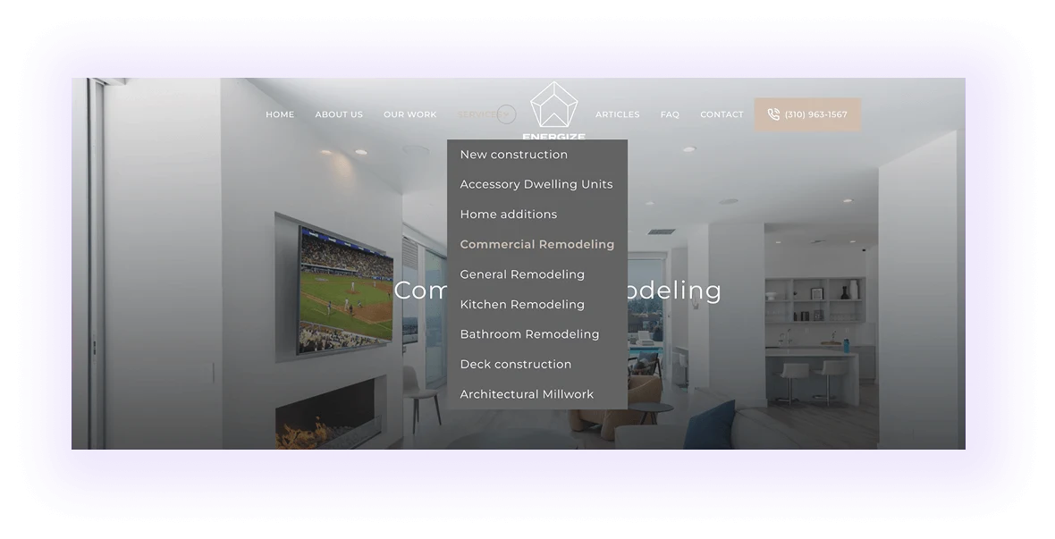 contractor menu for SEO