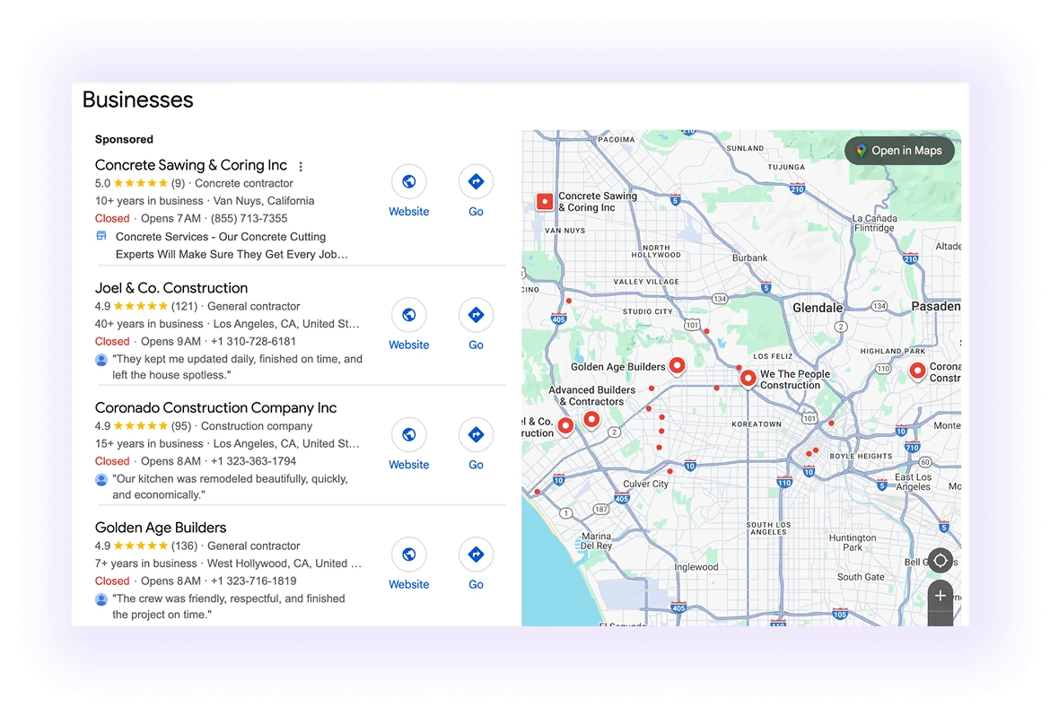 google map for seo contractor