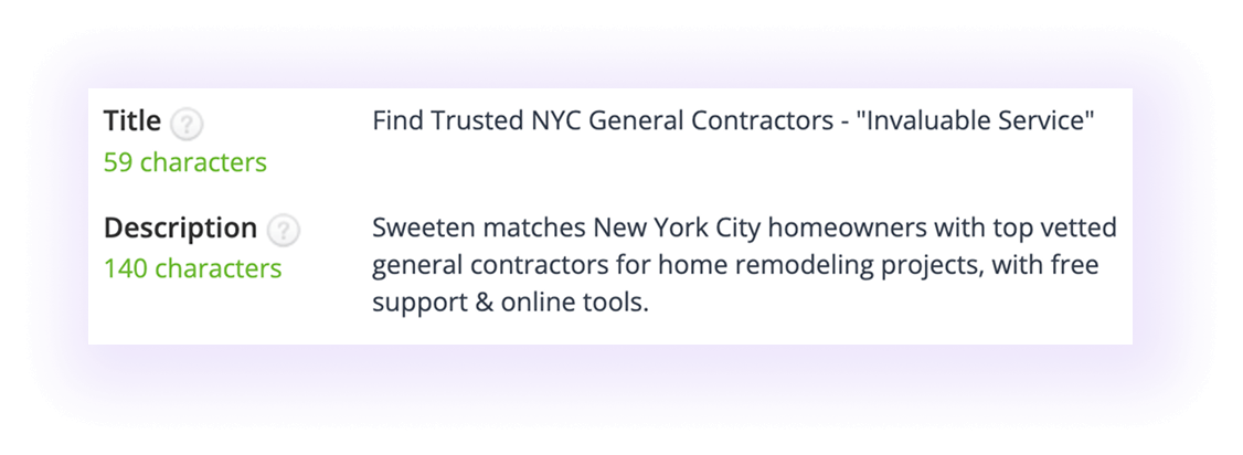 optimized meta titles and descriptions for contractor