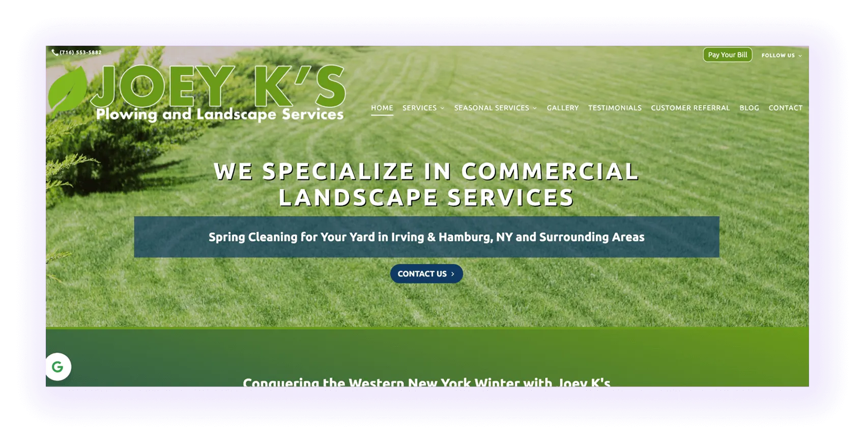 well-organized navigation bar of a landscaping seo
