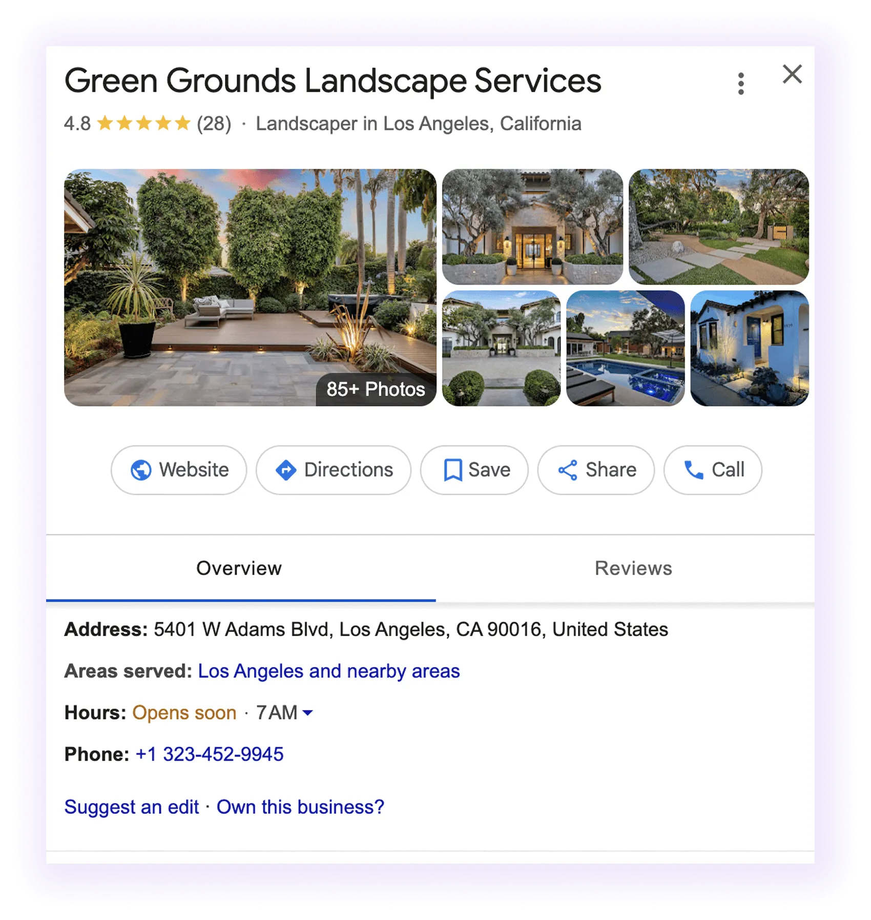 well-optimized GBP of a landscaping company