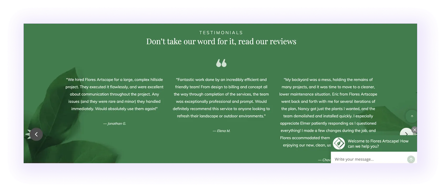 testimonials for landscaper SEO