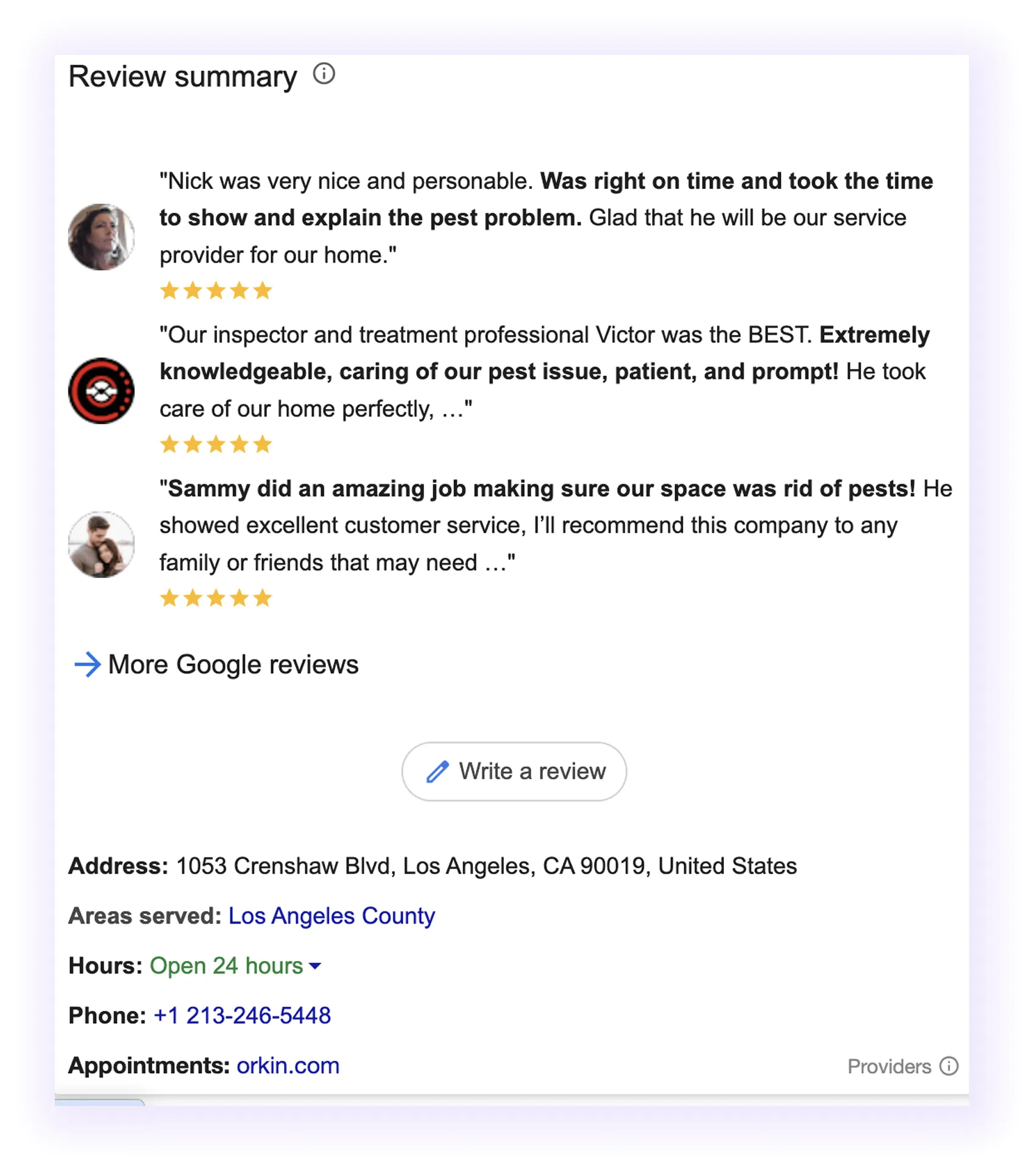 google reviews for pest control companies