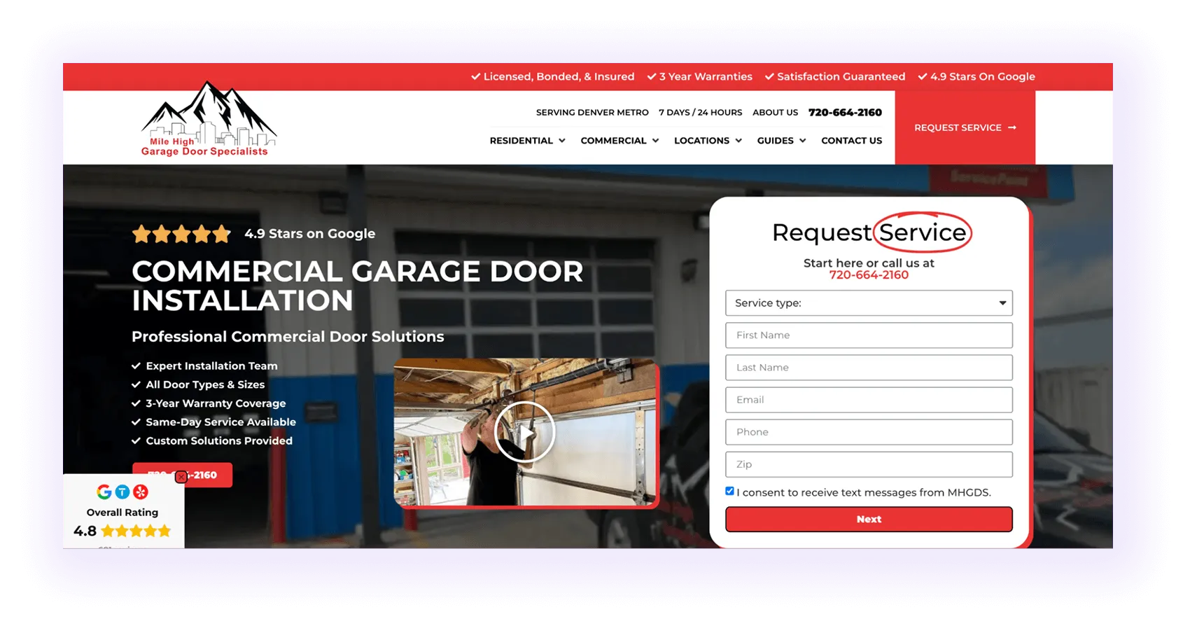 navigation bar for Garage Door SEO