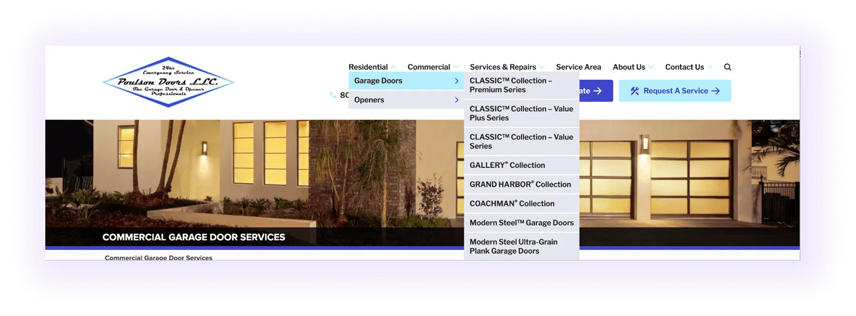 Residential and Commercial pages for Garage Door SEO