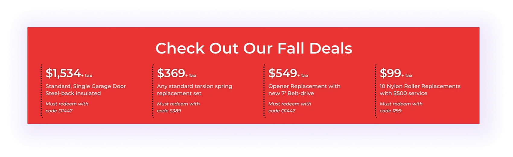 Promotions & Contact Info for Garage Door SEO