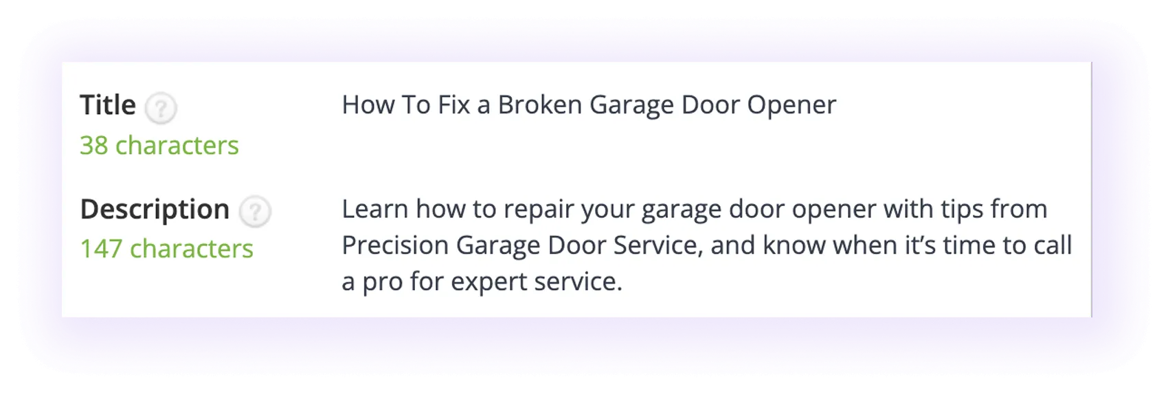 Meta Title and Description for Garage Door SEO