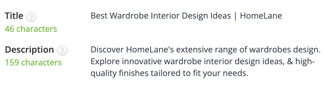 well-optimized meta title and description for Interior Design SEO