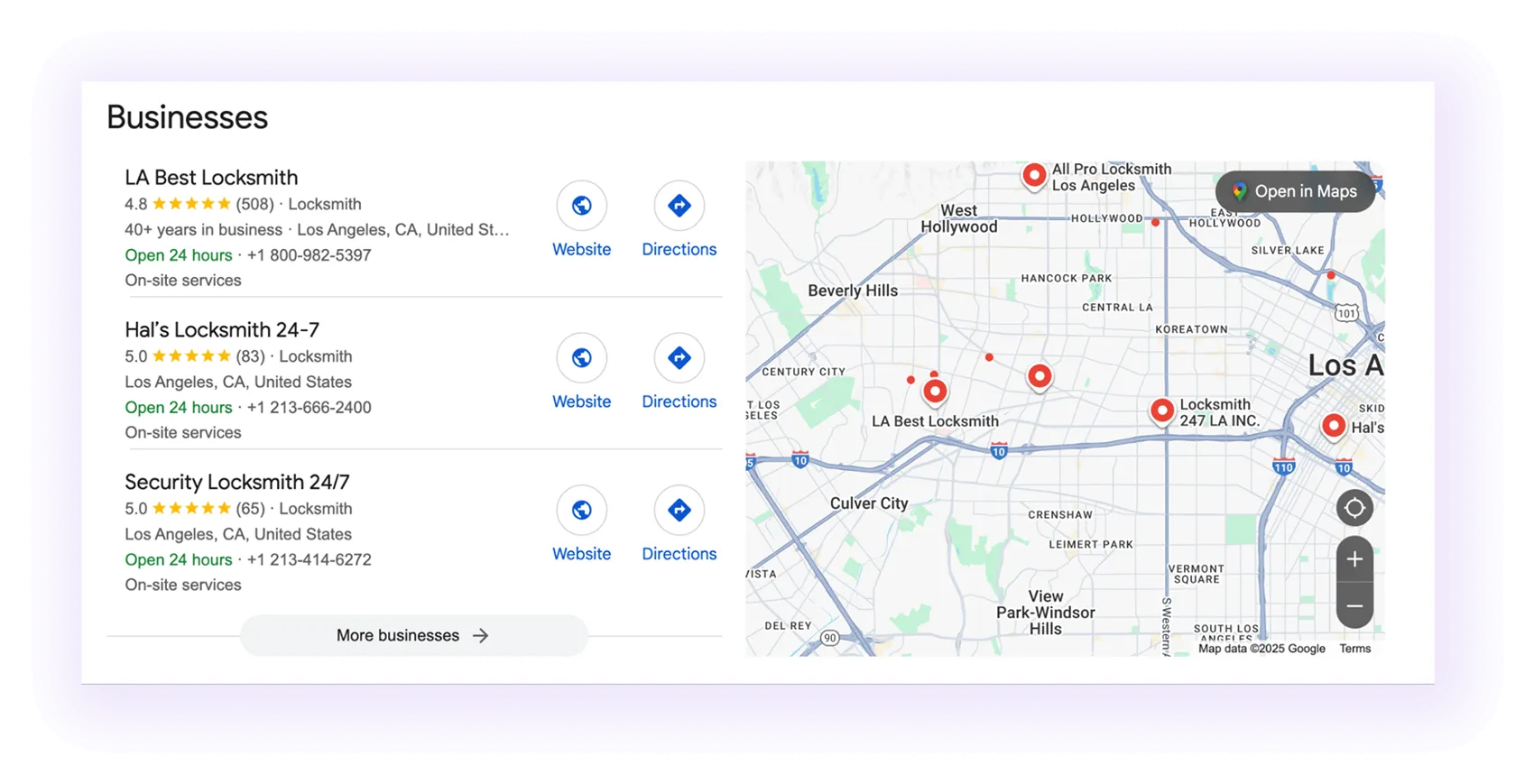 Google Map  for a locksmith company
