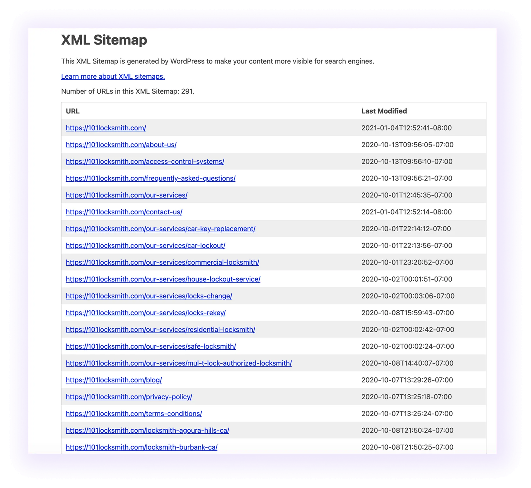 XML Sitemap for Locksmith SEO
