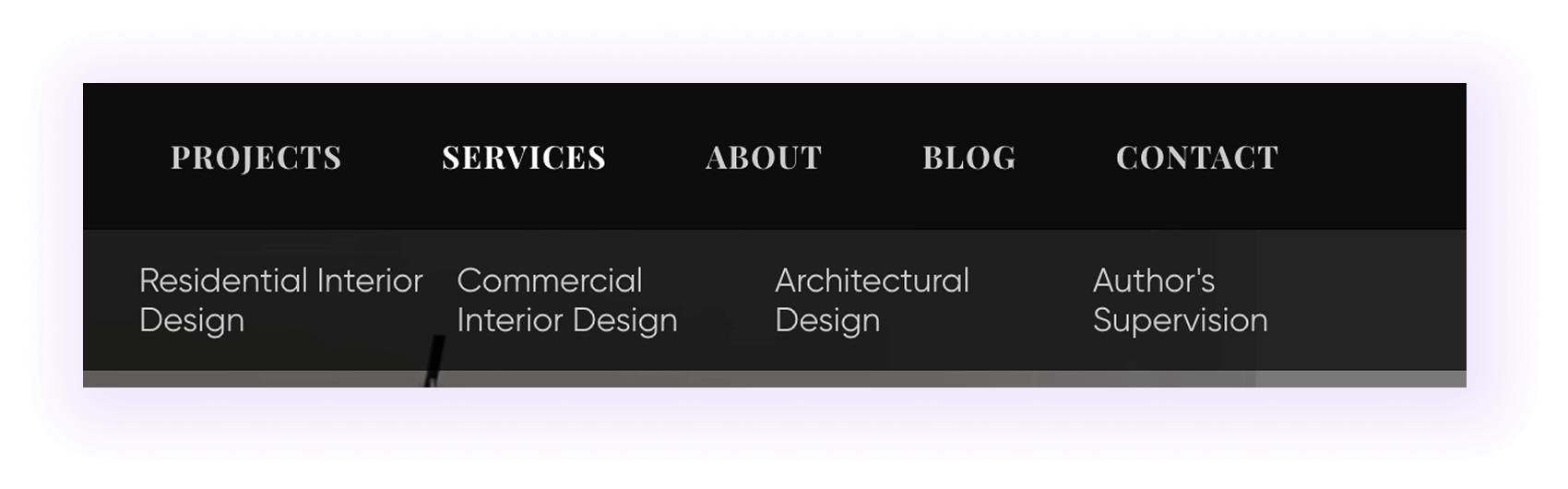 Website Menu for Interior Design SEO