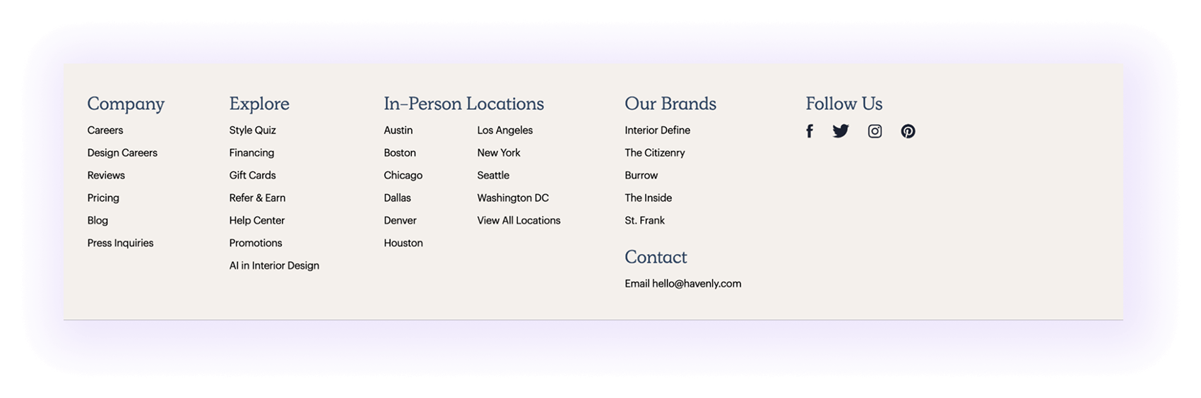 navigation setup to highlights service areas for Interior Design SEO