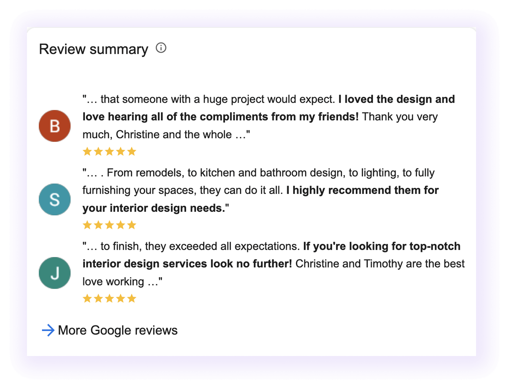Google Reviews for Interior Design SEO