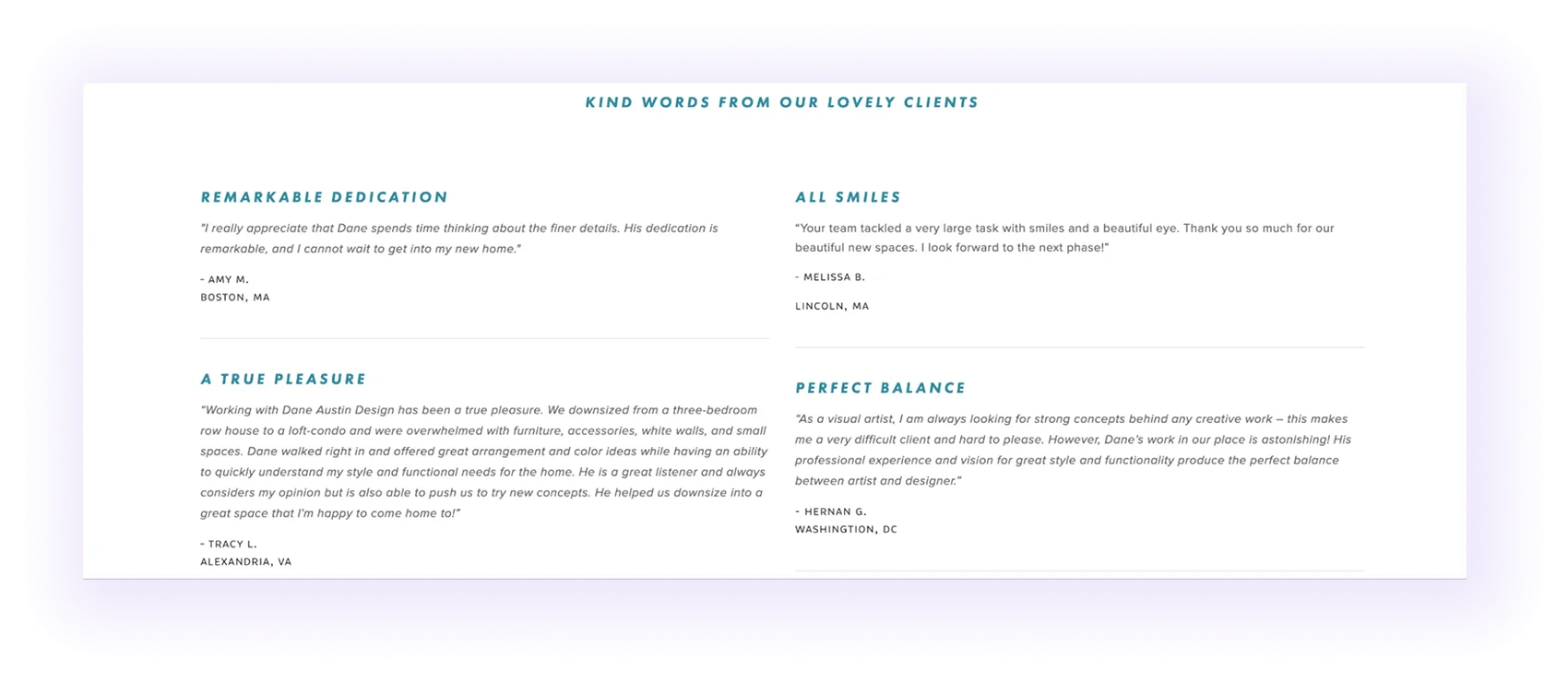 Client Testimonials for Interior Design SEO