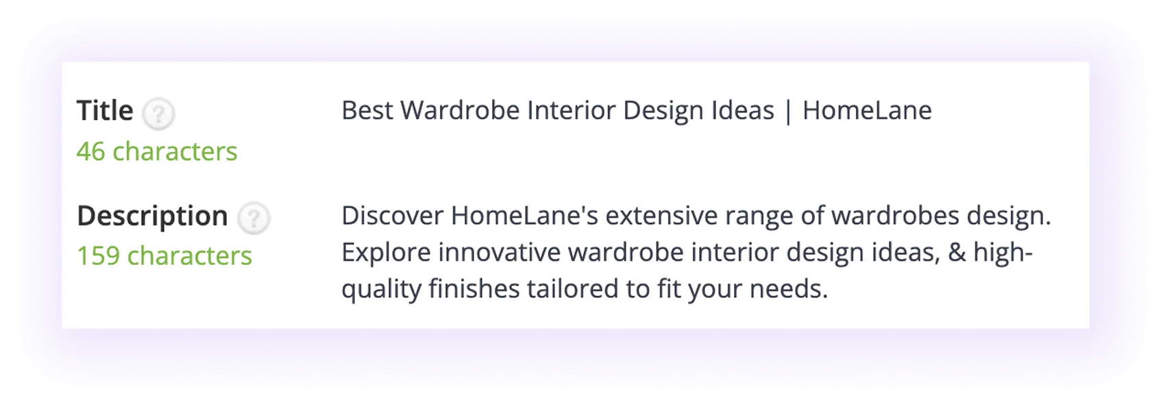 well-optimized meta title and description for Interior Design SEO