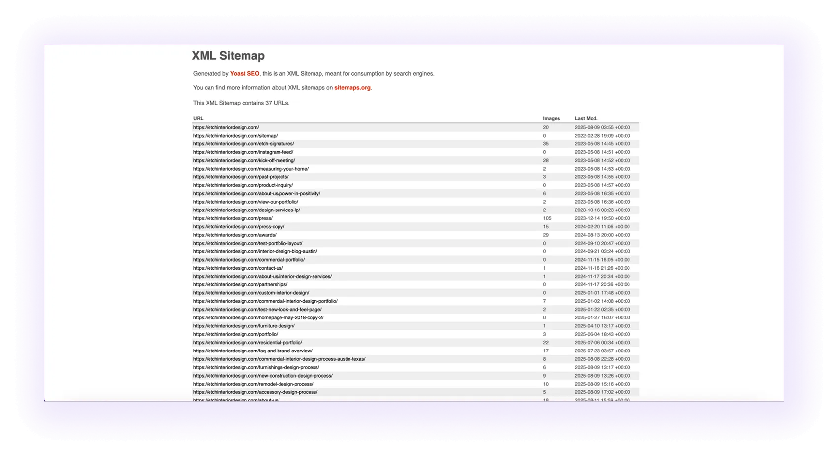 XML sitemap for Interior Design SEO
