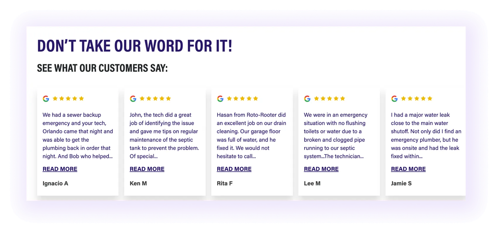 Testimonials for Plumbing SEO