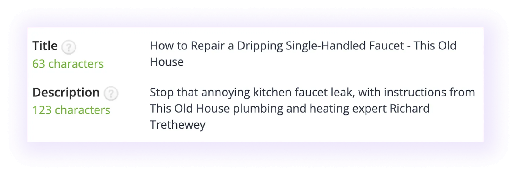 Well-optimized meta title and description for Plumbing  SEO