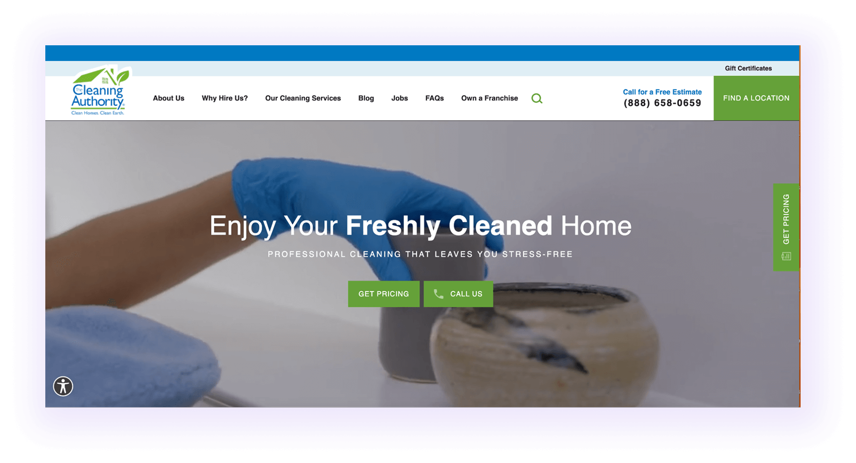 An example of a cleaning website with good CTA placements