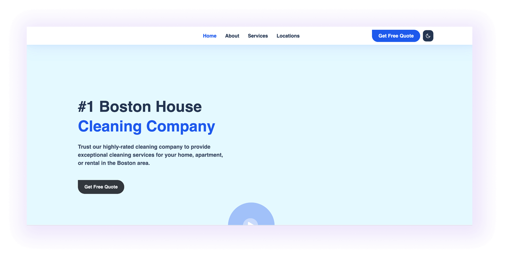 A homepage example of a local cleaning company website