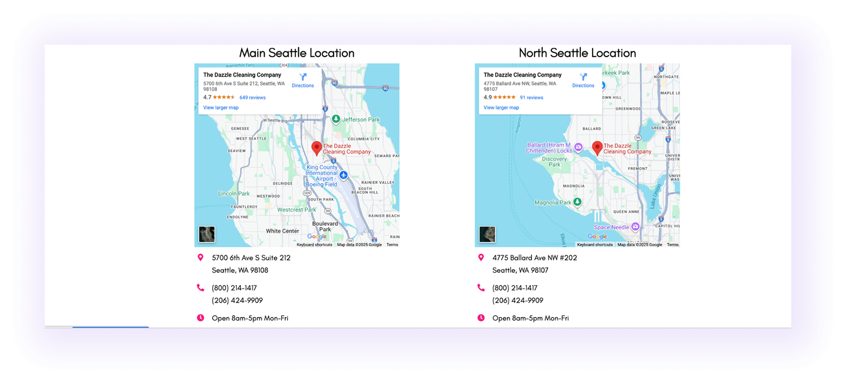 Google maps and locations added to a cleaning company website