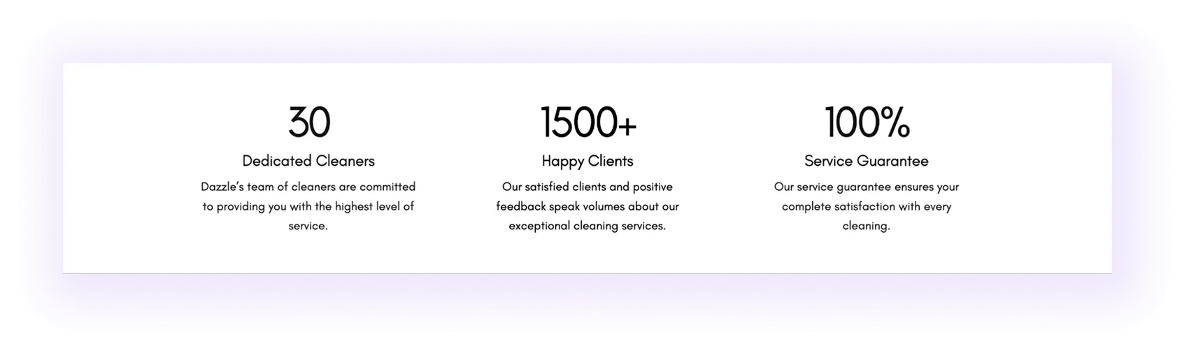 credibility building numerical elements block on a cleaning services website