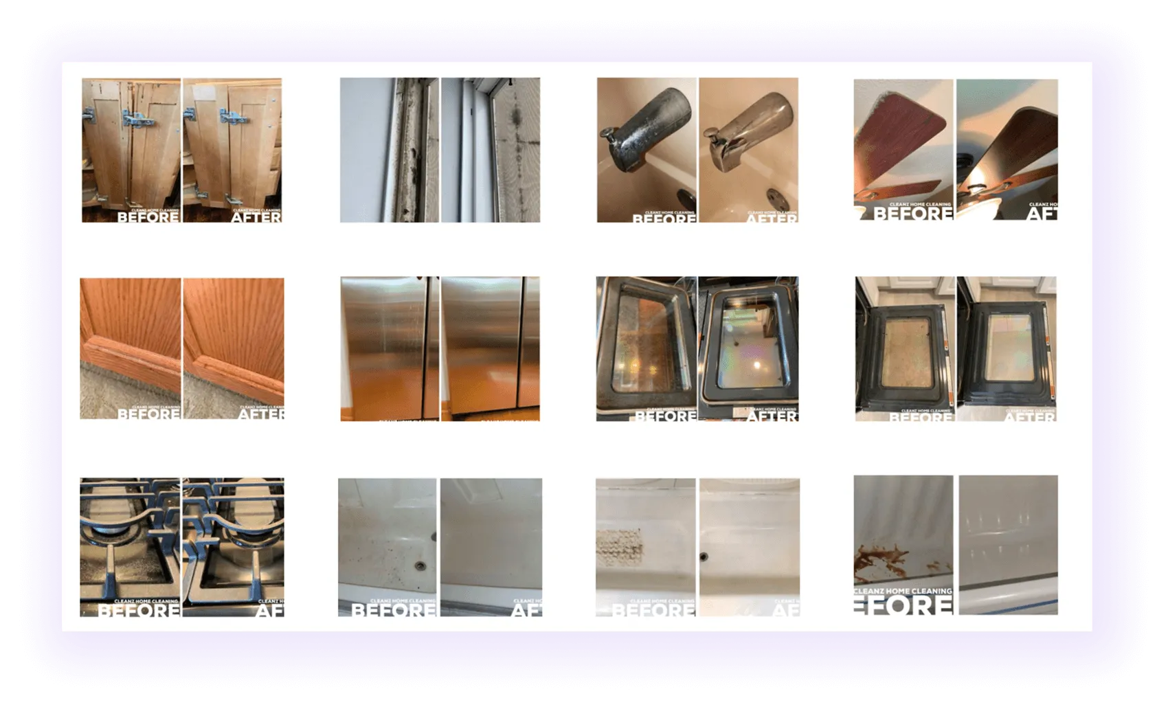 Before-after results block on a cleaning services website