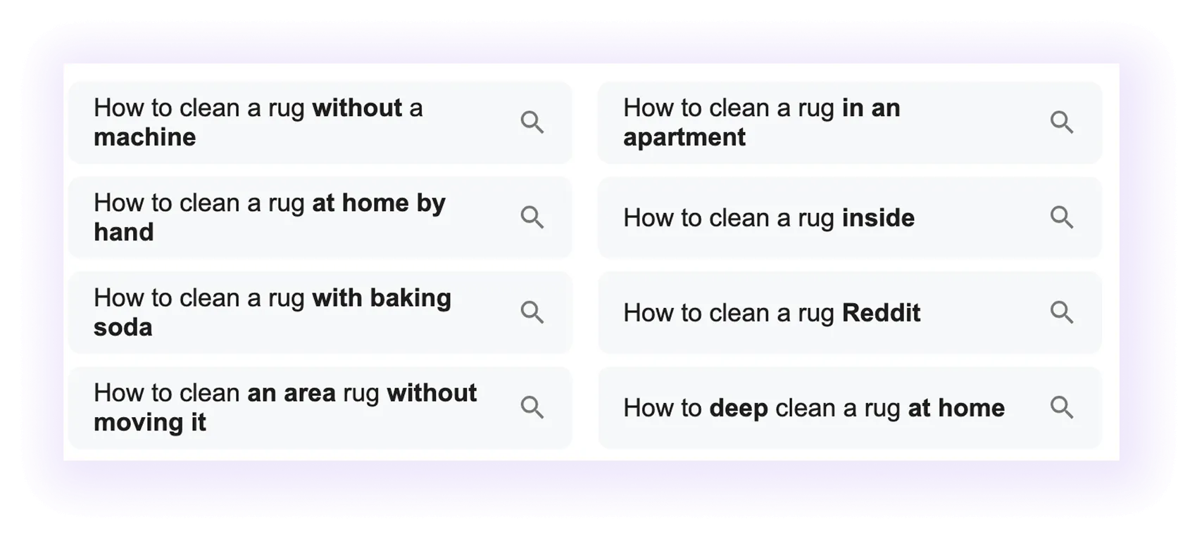 Google's People Also Ask for "how to clean a rug" query