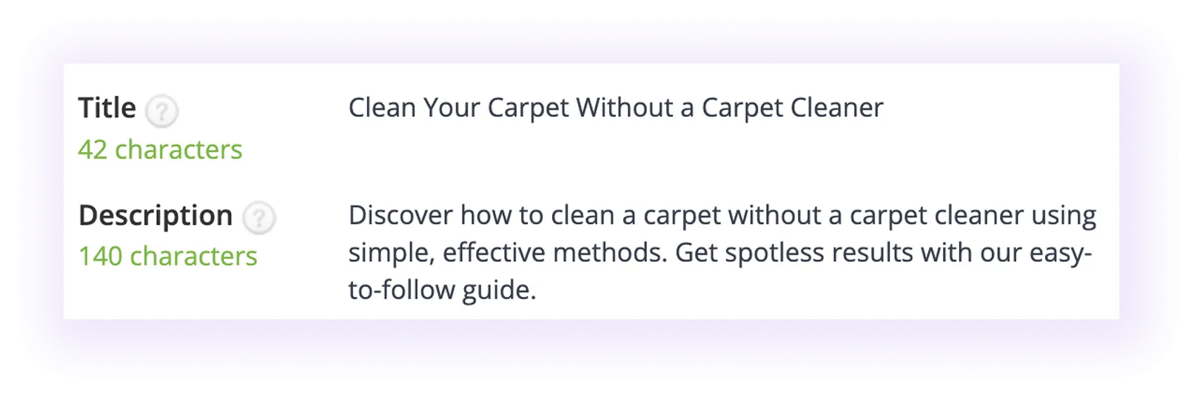 Meta title and description examples for a cleaning services website