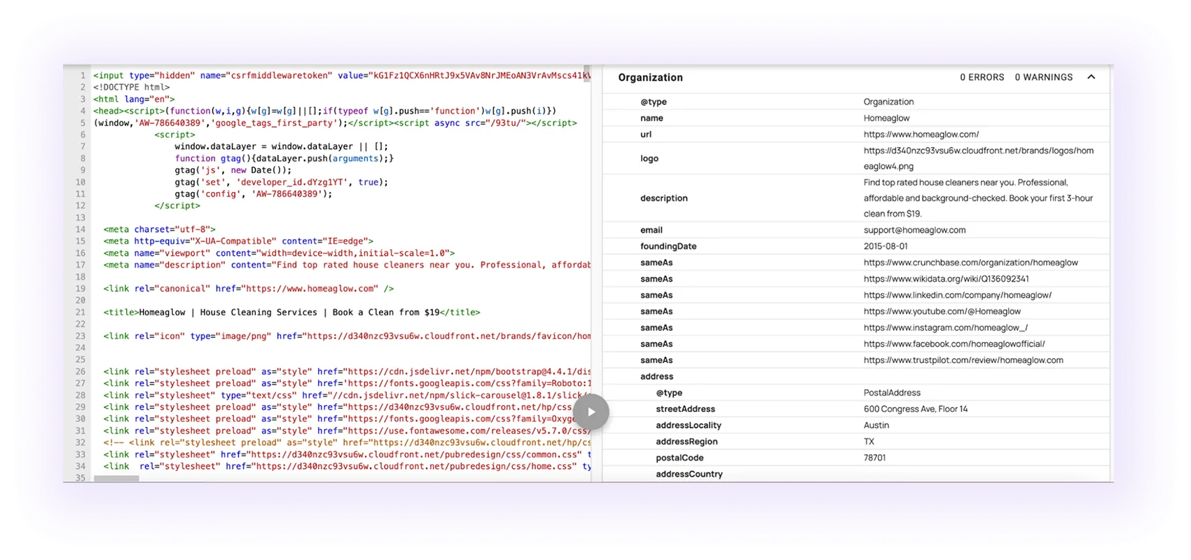 example of an optimized schema markup for a cleaning services website