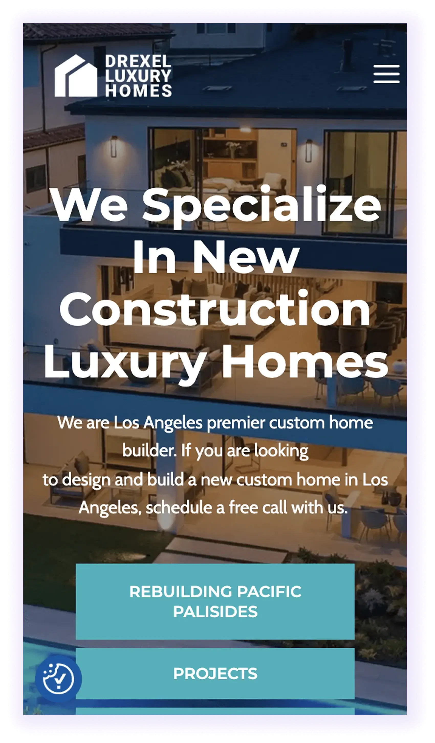example of mobile-optimized home builder website