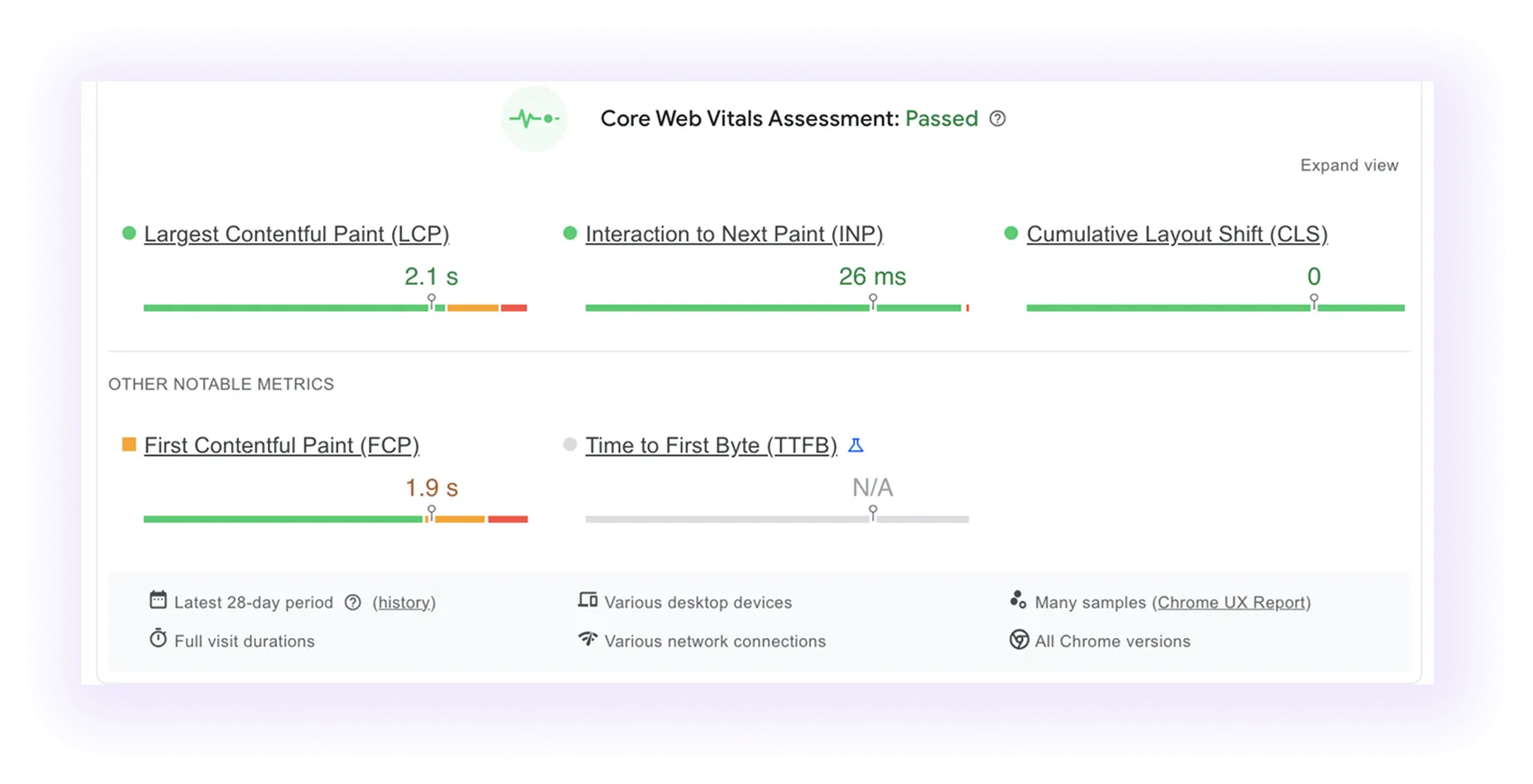 core web vitals assessment of a home builder website