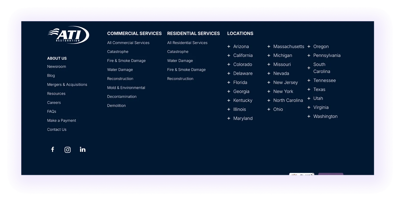 restoration website footer example