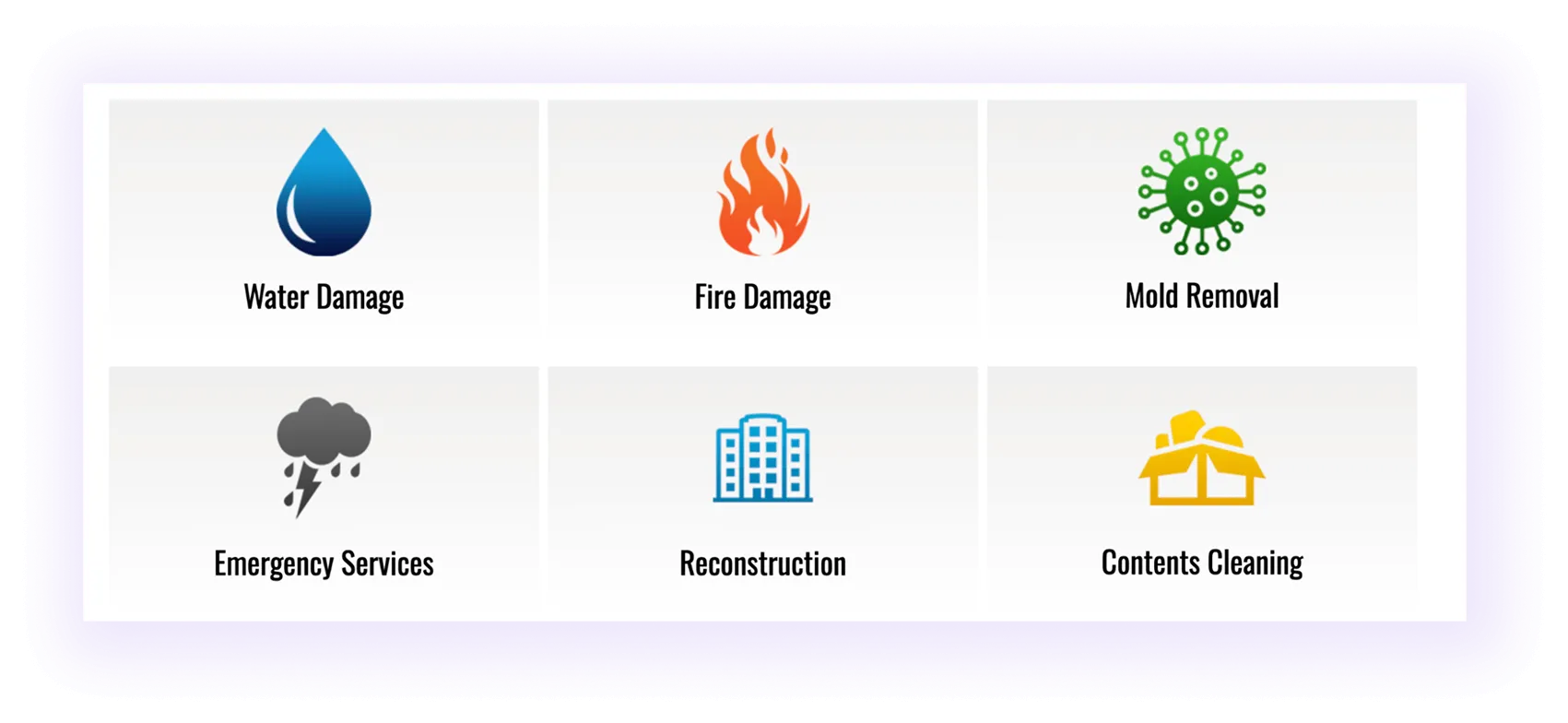 example of a restoration service hub linking to individual service pages