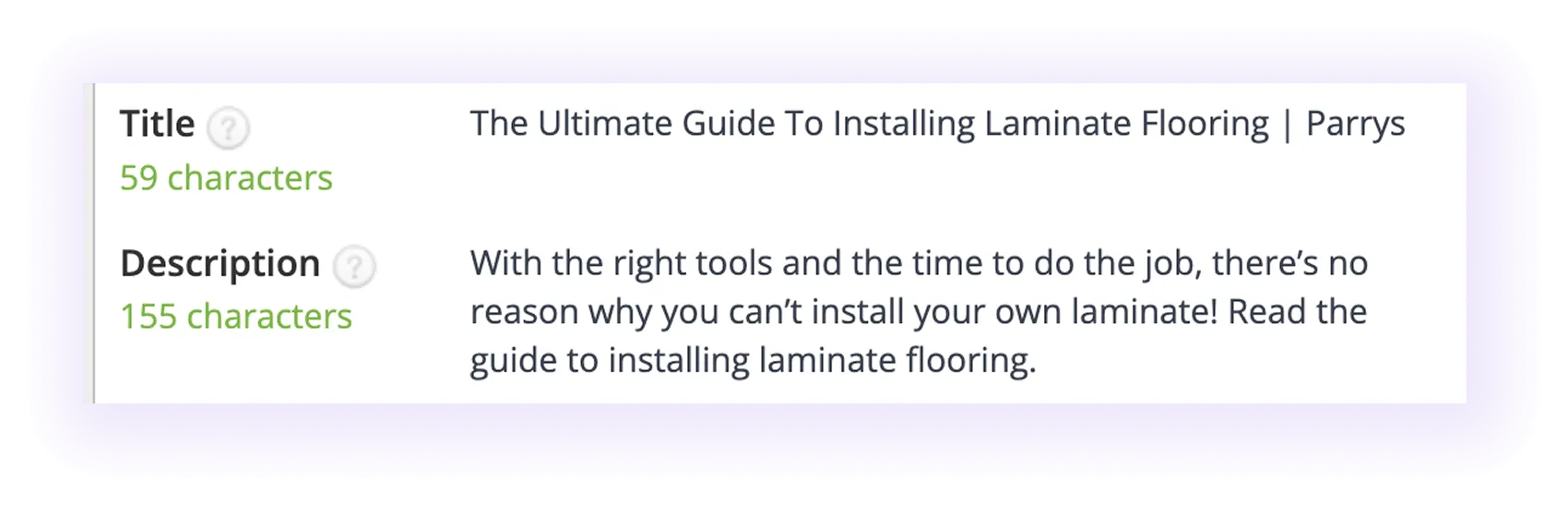 meta title and meta description examples for "laminate flooring" pages