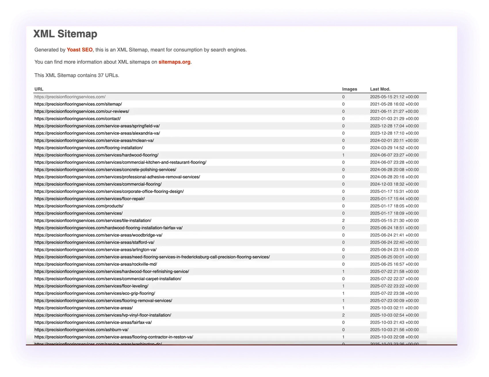 example of an optimized XML sitemap for a flooring website