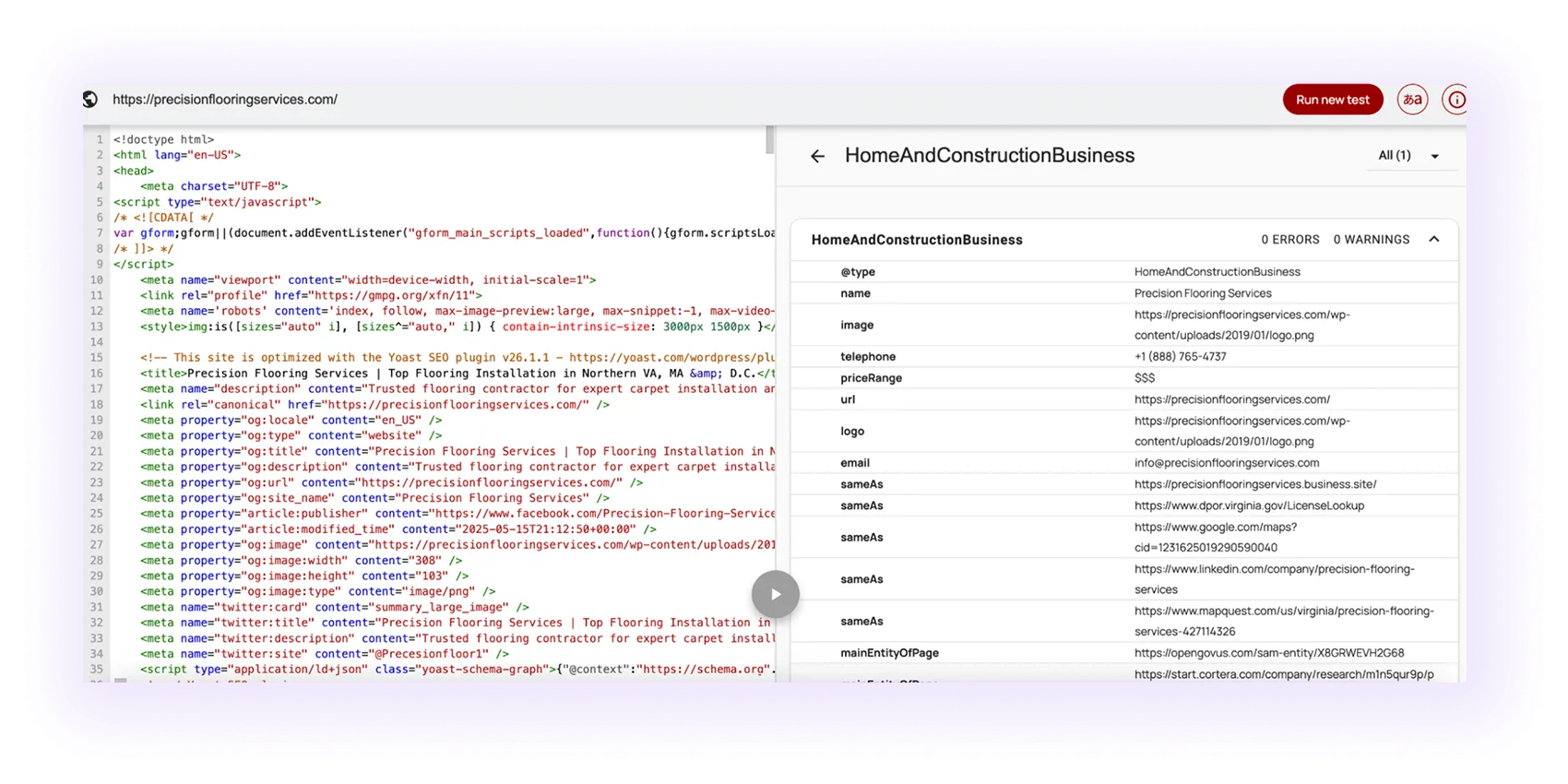 example of an optimized schema markup for a flooring website