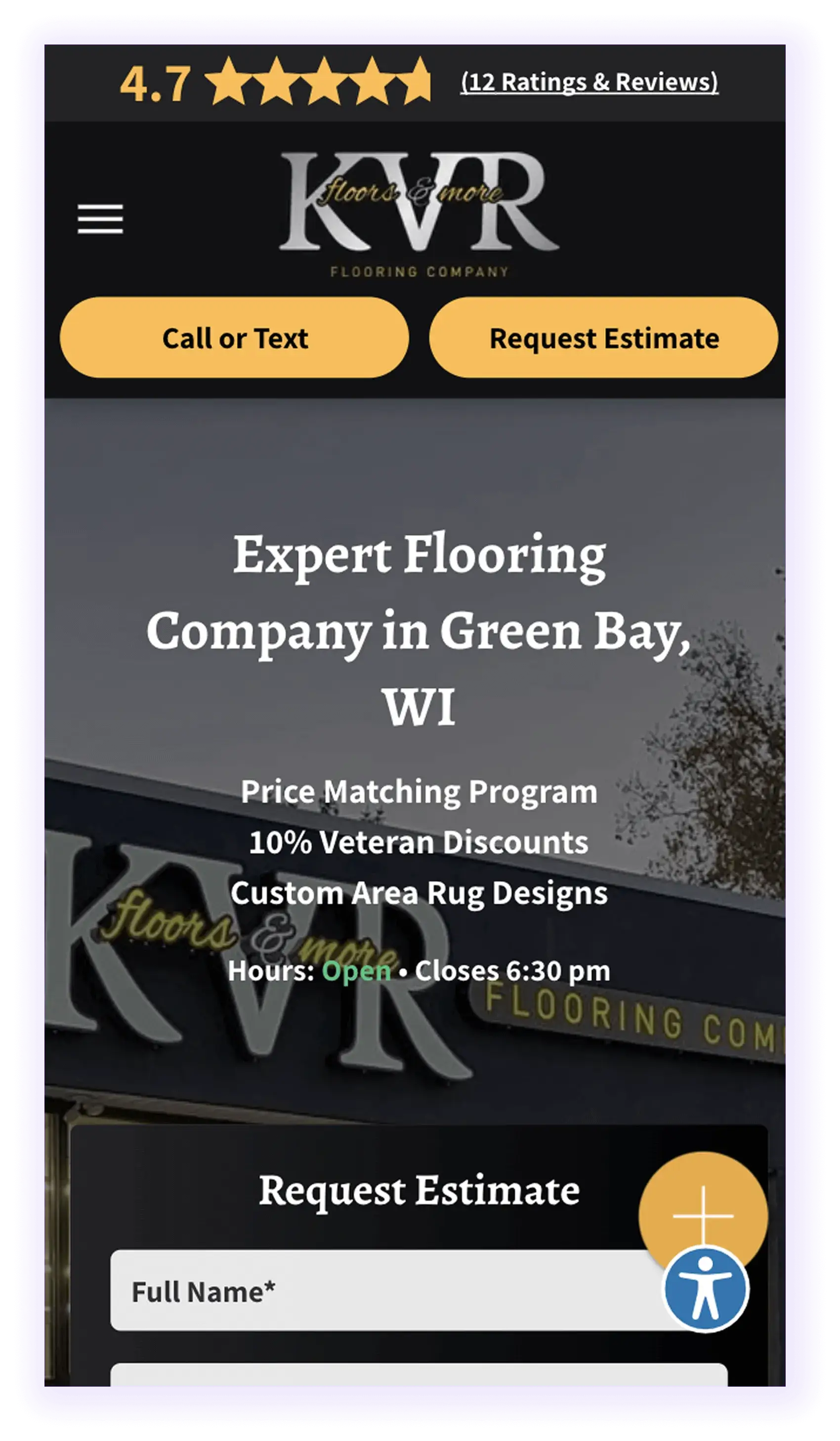 example of mobile-optimized flooring website