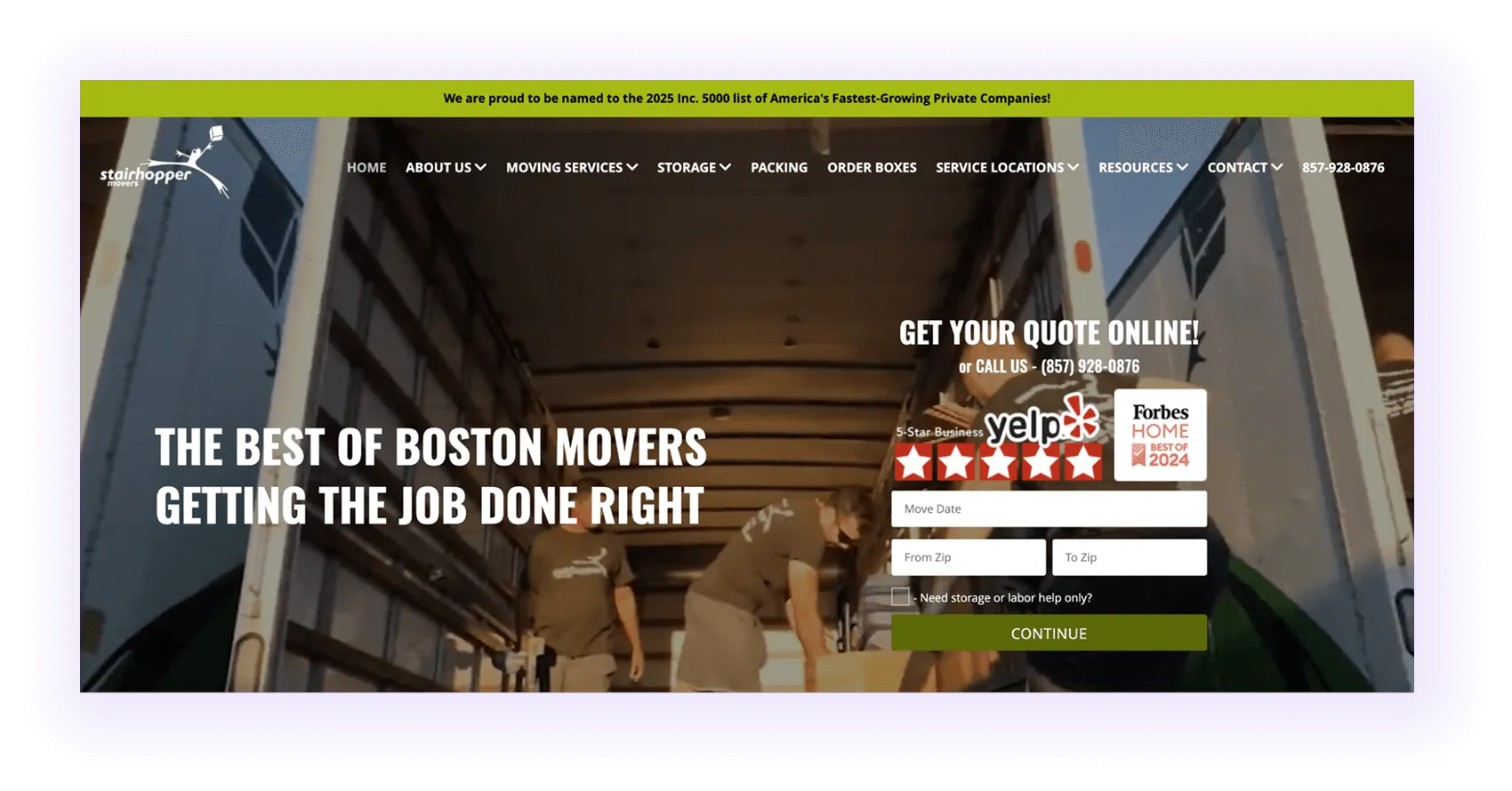 moving company website navigation menu example