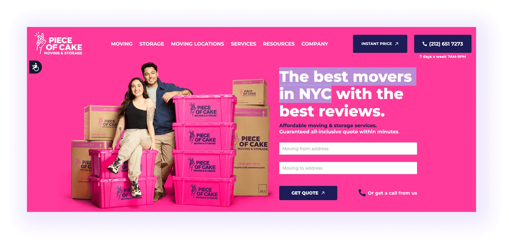  local moving company website homepage hero section example with a targetted local keyword