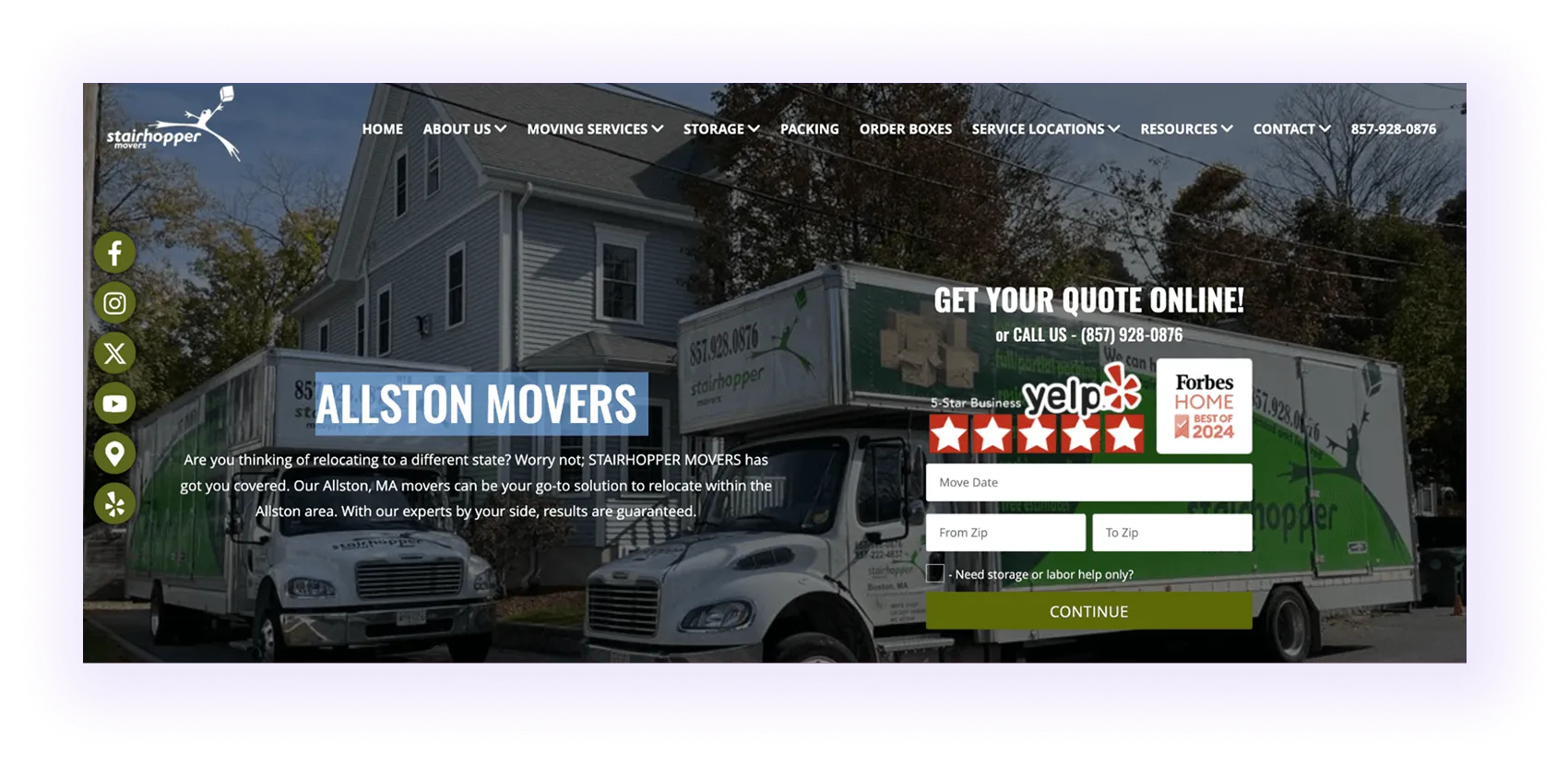 a national moving company webiste local service page with an optimized heading