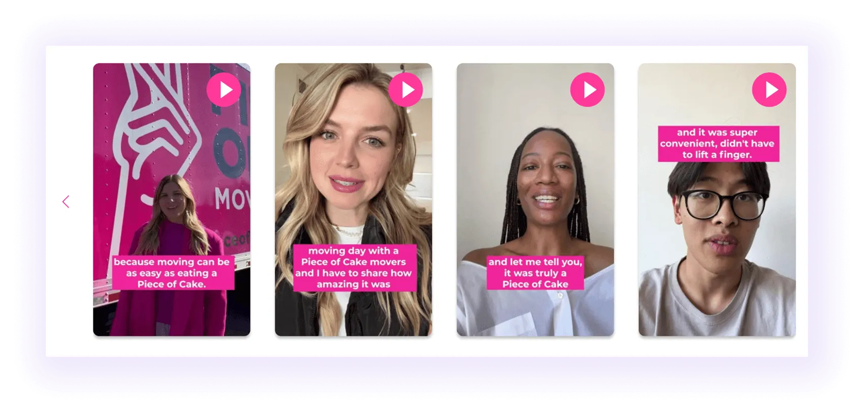 client video reviews block on a moving company website