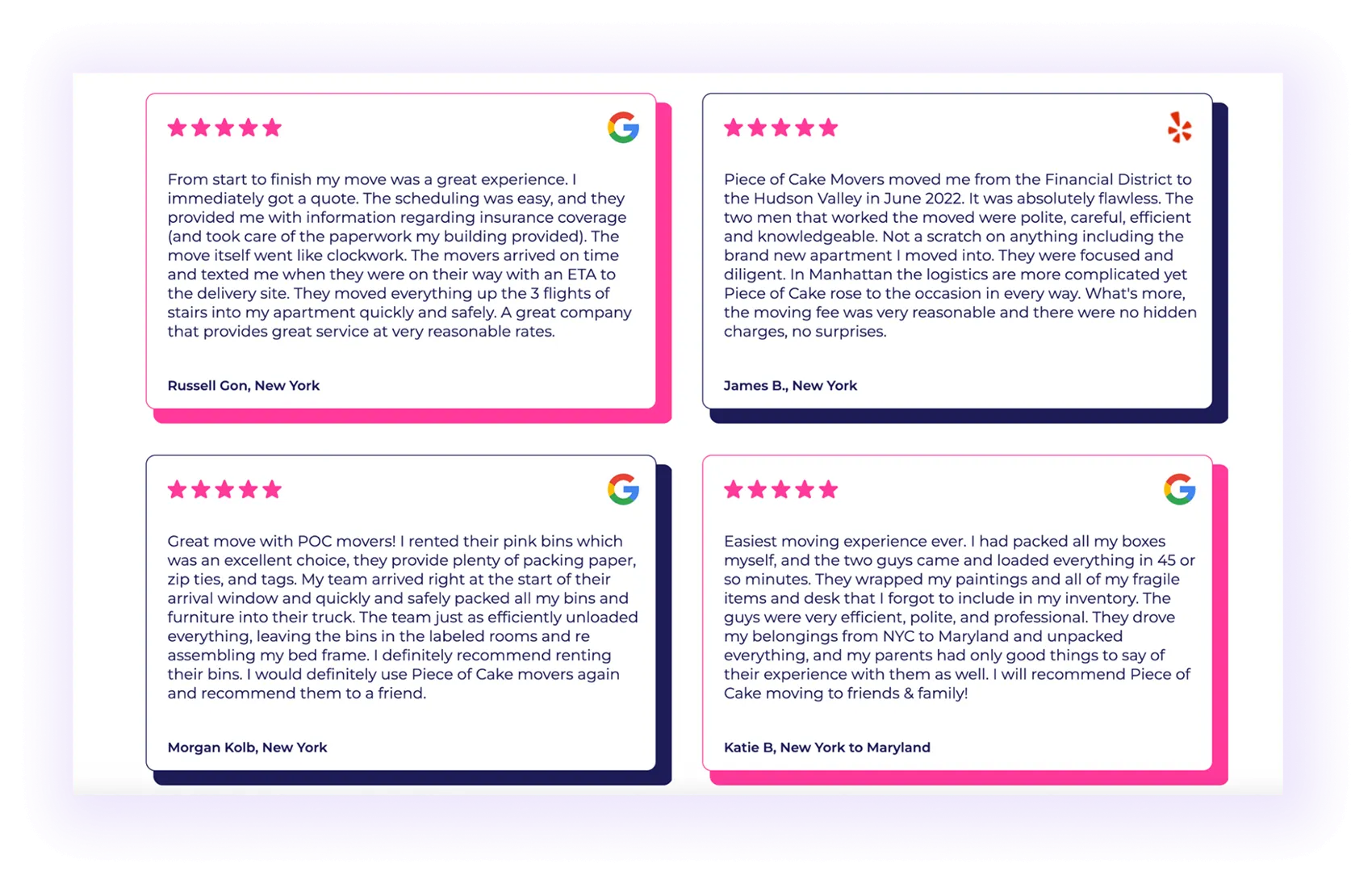 client written reviews block on a moving company website