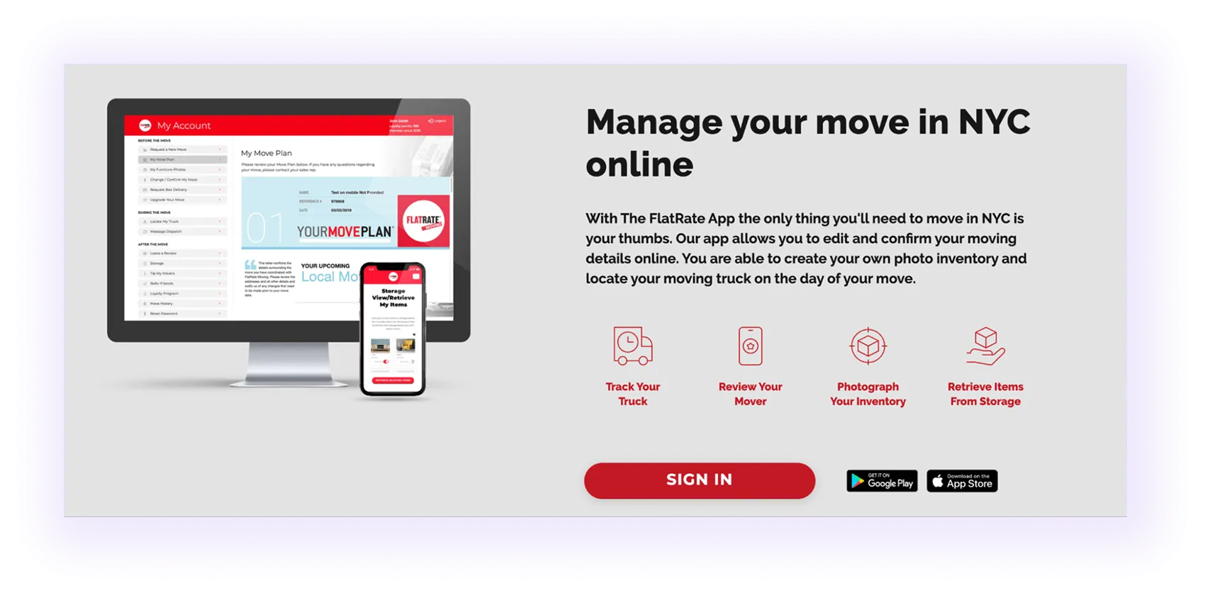 special features and apps block on a moving company website