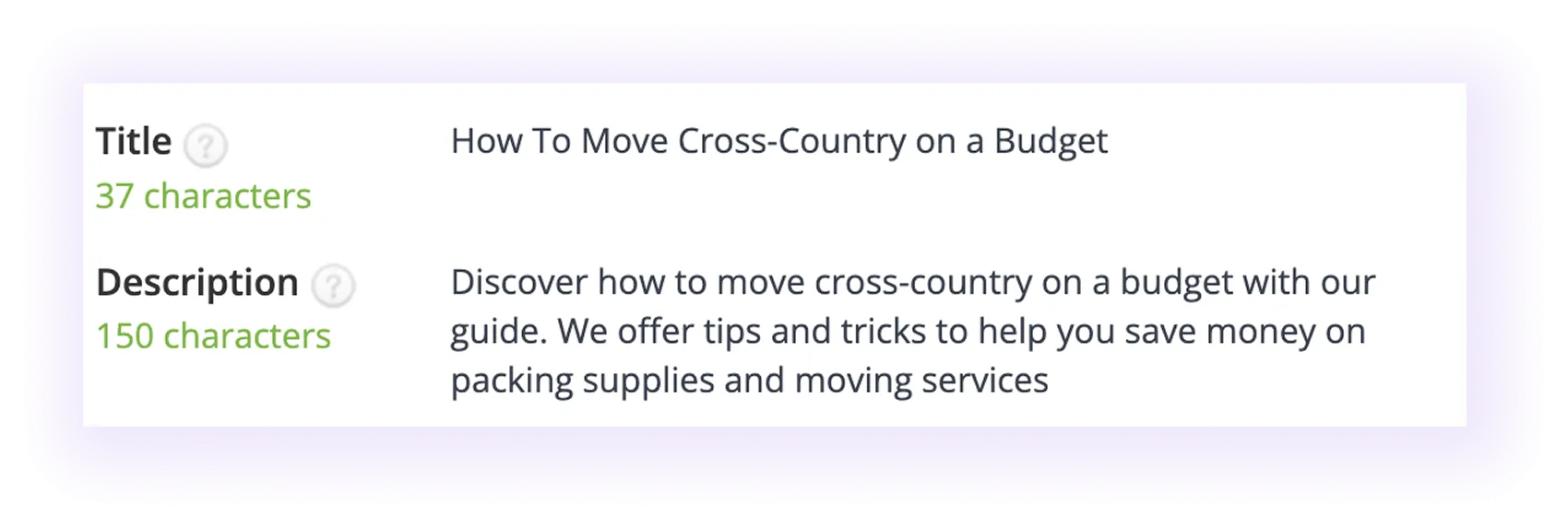 meta title and meta description examples for "cross-country moving" pages