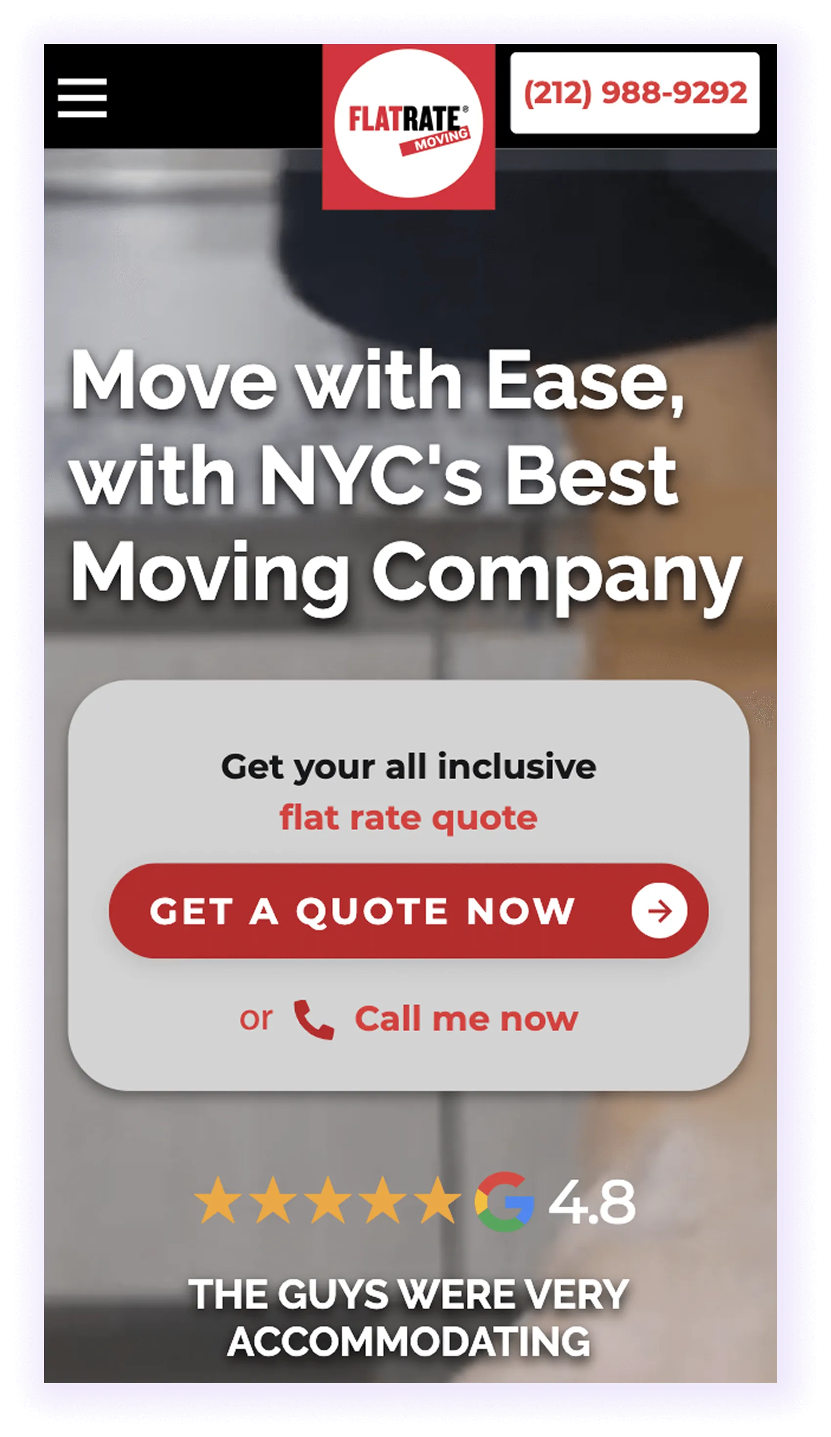 example of mobile-optimized mover website