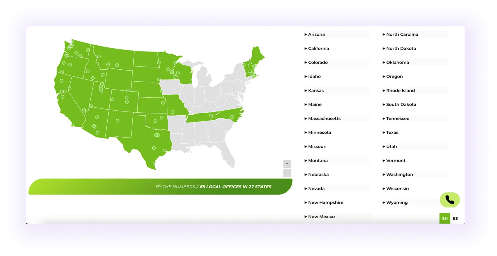 interactive map showing service locational in a national home improvement website